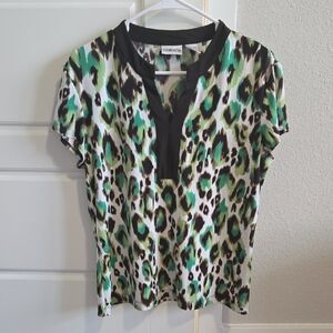 Chico's Vibrant Green Animal Print Blouse